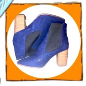 [#1026] LANE BRYANT | Faux Suede Stacked Heel Ankle Booties | Blue & Black | 11W